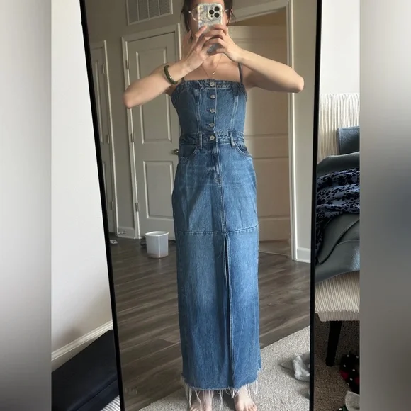 Reformation Blue Strapless Straight-Leg Denim Dress - Picture 2 of 5